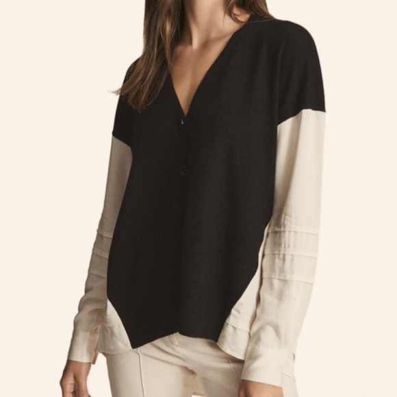 Reiss Addison wool blend colorblock button down V-neck cardigan blouse top 8 - Picture 4 of 16